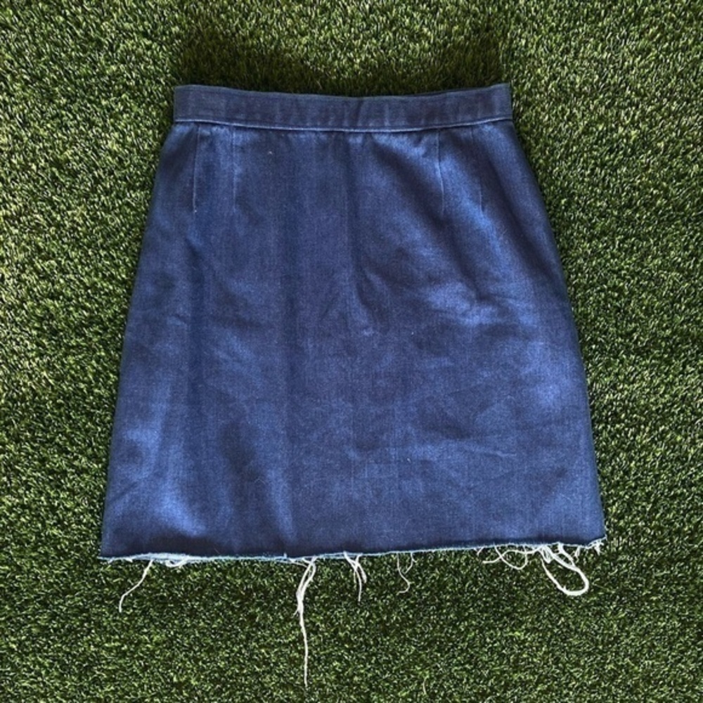 Dark Denim Skirt with Raw Hem